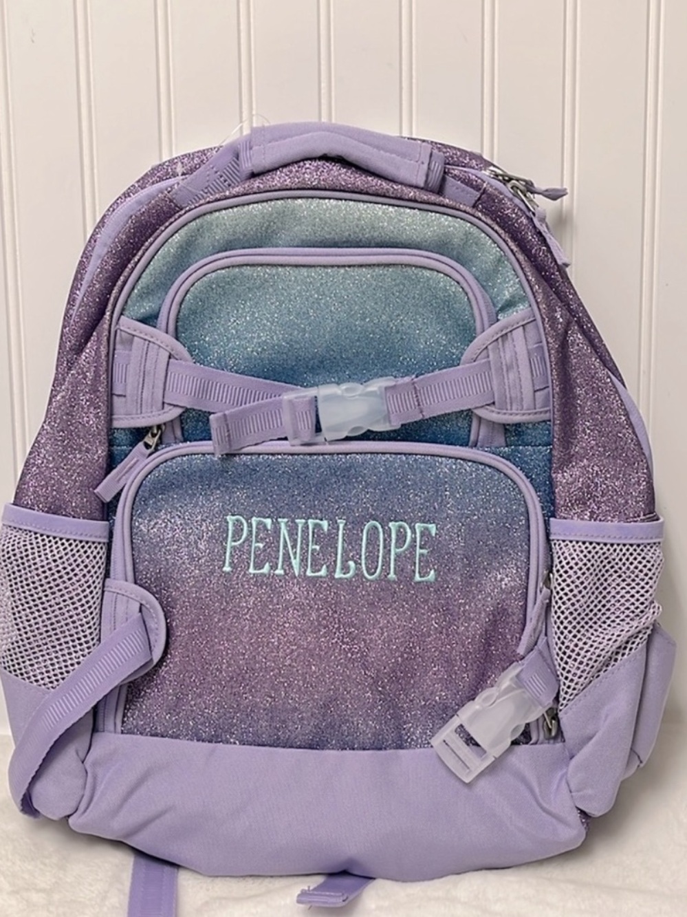 Pottery Barn Kids Mackenzie glitter laptop backpack